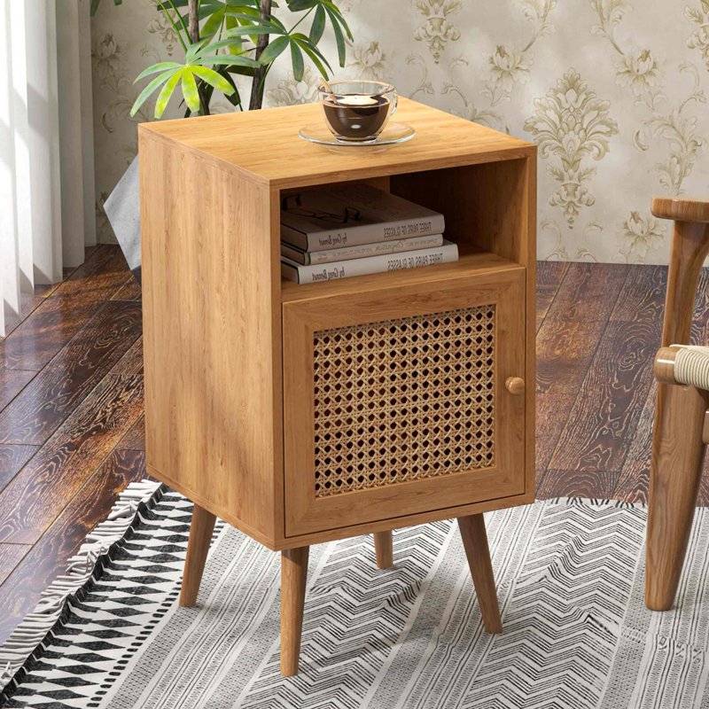 Bayou Breeze Kunkle Bayou Breeze Nightstand With Natural Rattan Door Rattan Drawer Wooden Bedside Table End Table For Living Room And Bedroom Reviews Wayfair